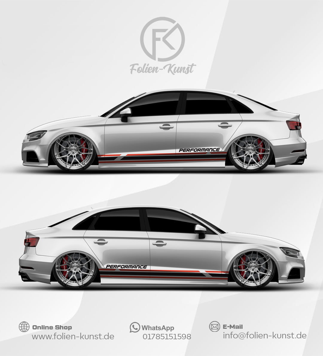 Performance Seitenstreifen Folien Design Fahrzeug Aufkleber Auto #544