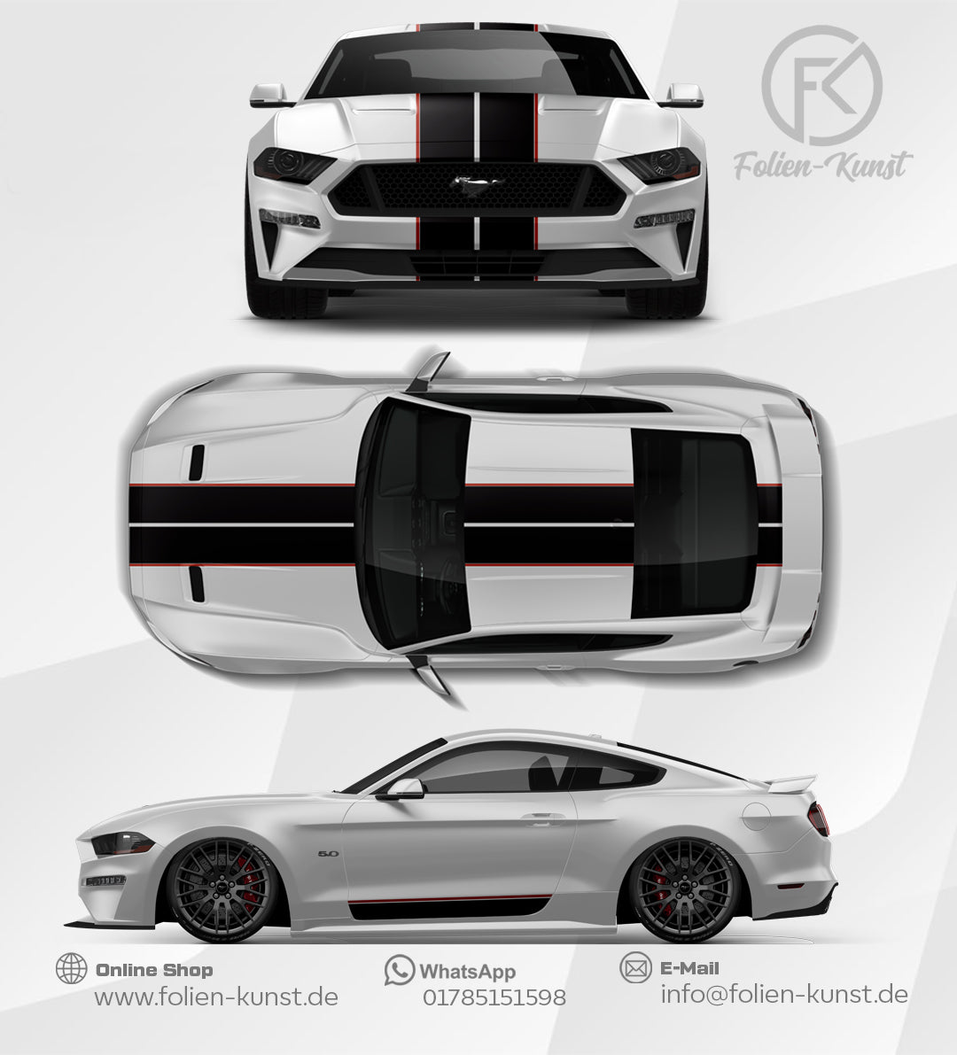 Rennstreifen und Seitenstreifen Folien Set Universal für Musang Fahrzeug Folien Tuning #603