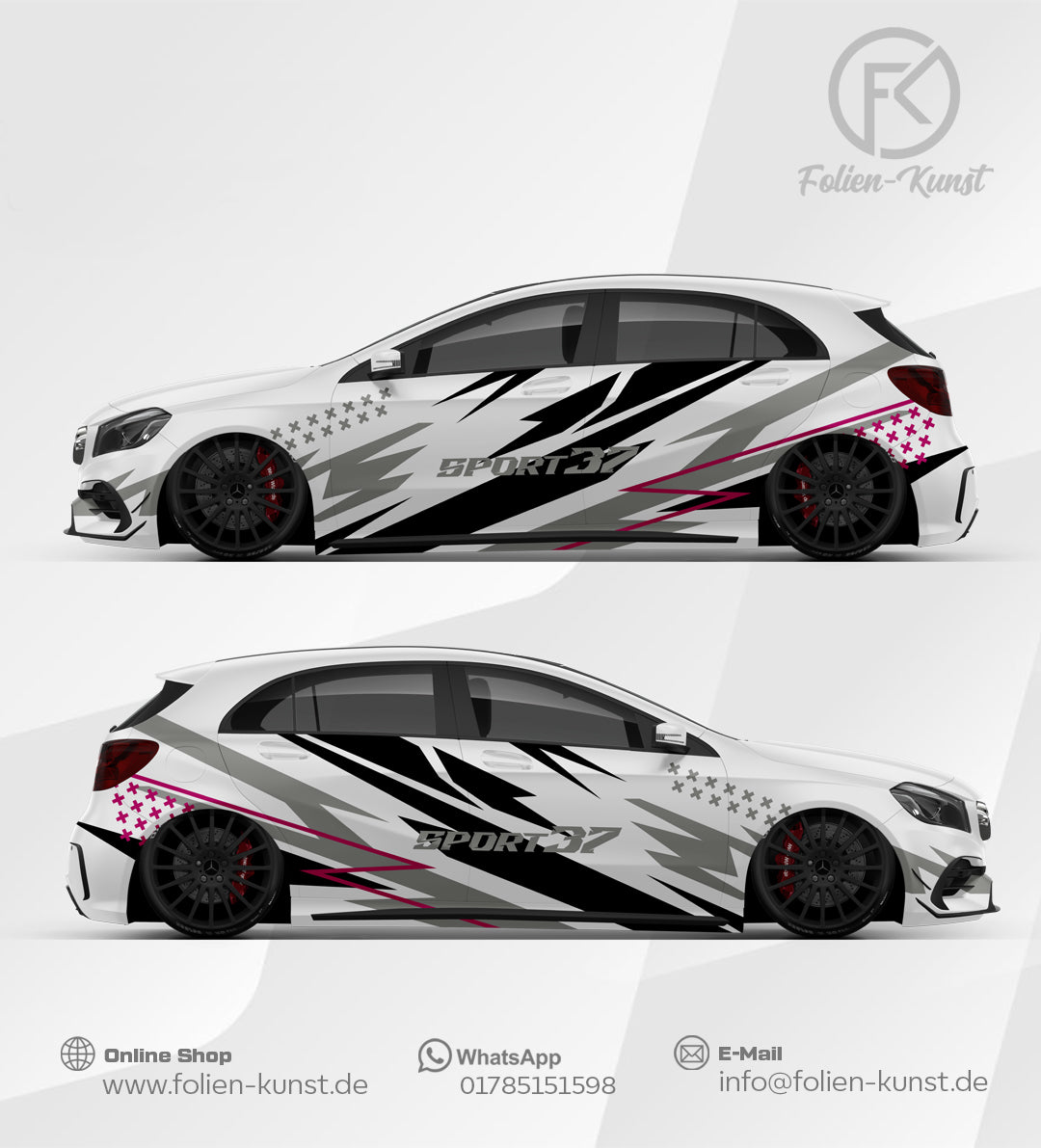 Motorsport Folien Design Fahrzeug Sport Teilfolierung Aufkleber #605