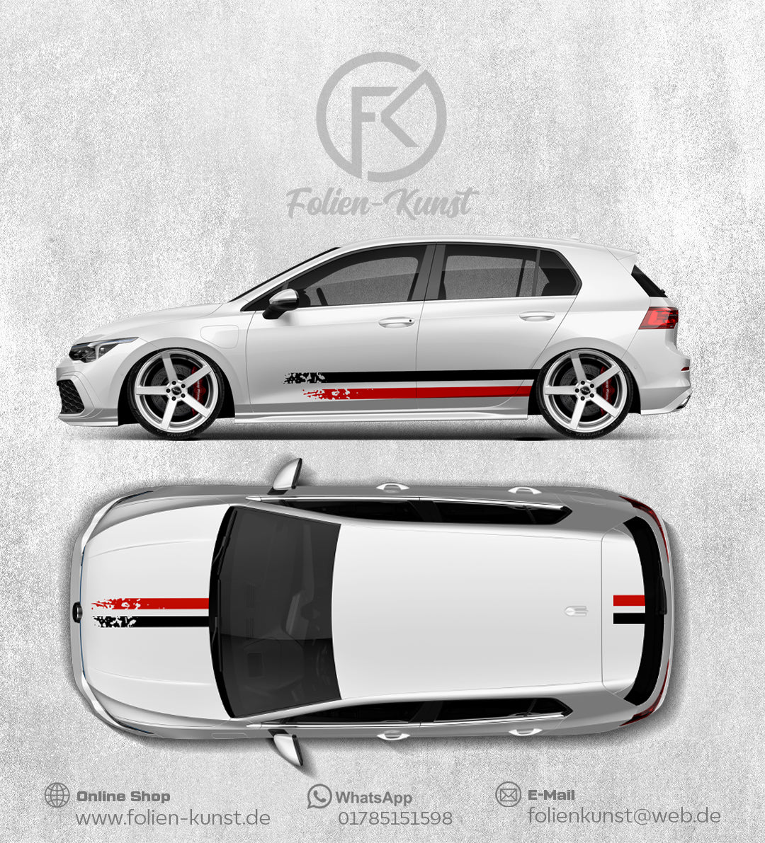 Universal Fahrzeug Aufkleber Seitenstreifen / Motorhaube Streifen Set #324