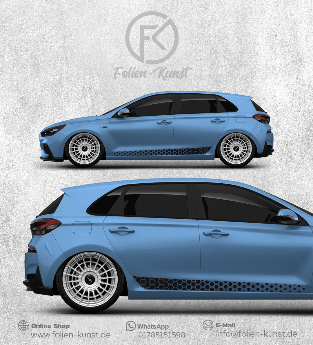 Waben Seitenstreifen Design Aufkleber Tuning dekor für i30N #414