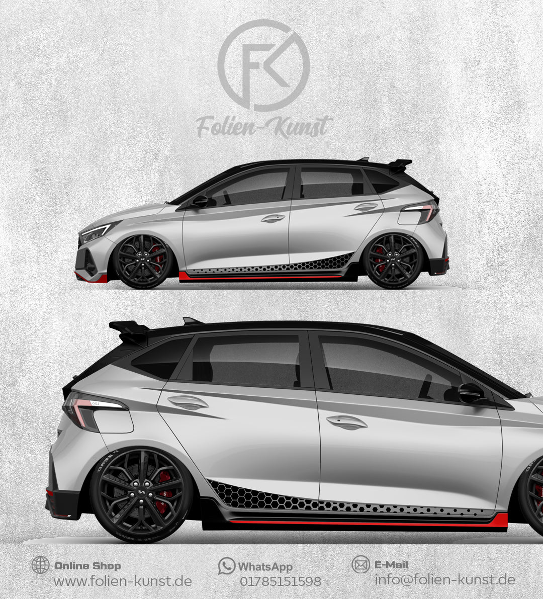 Waben Seitenstreifen Design Aufkleber Tuning dekor für i20N #415