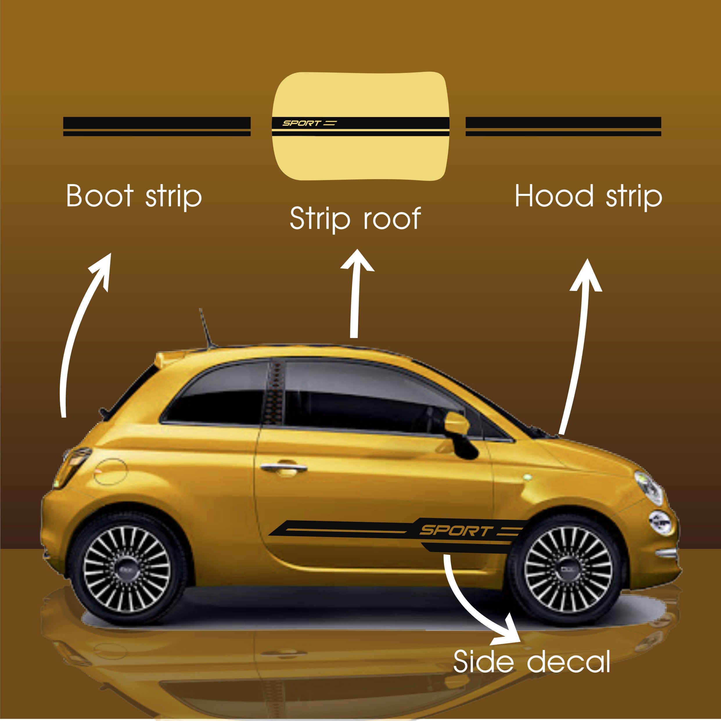 Streifen Aufkleber Art Set passend für Fiat 500 Streifen Tuning Rennen