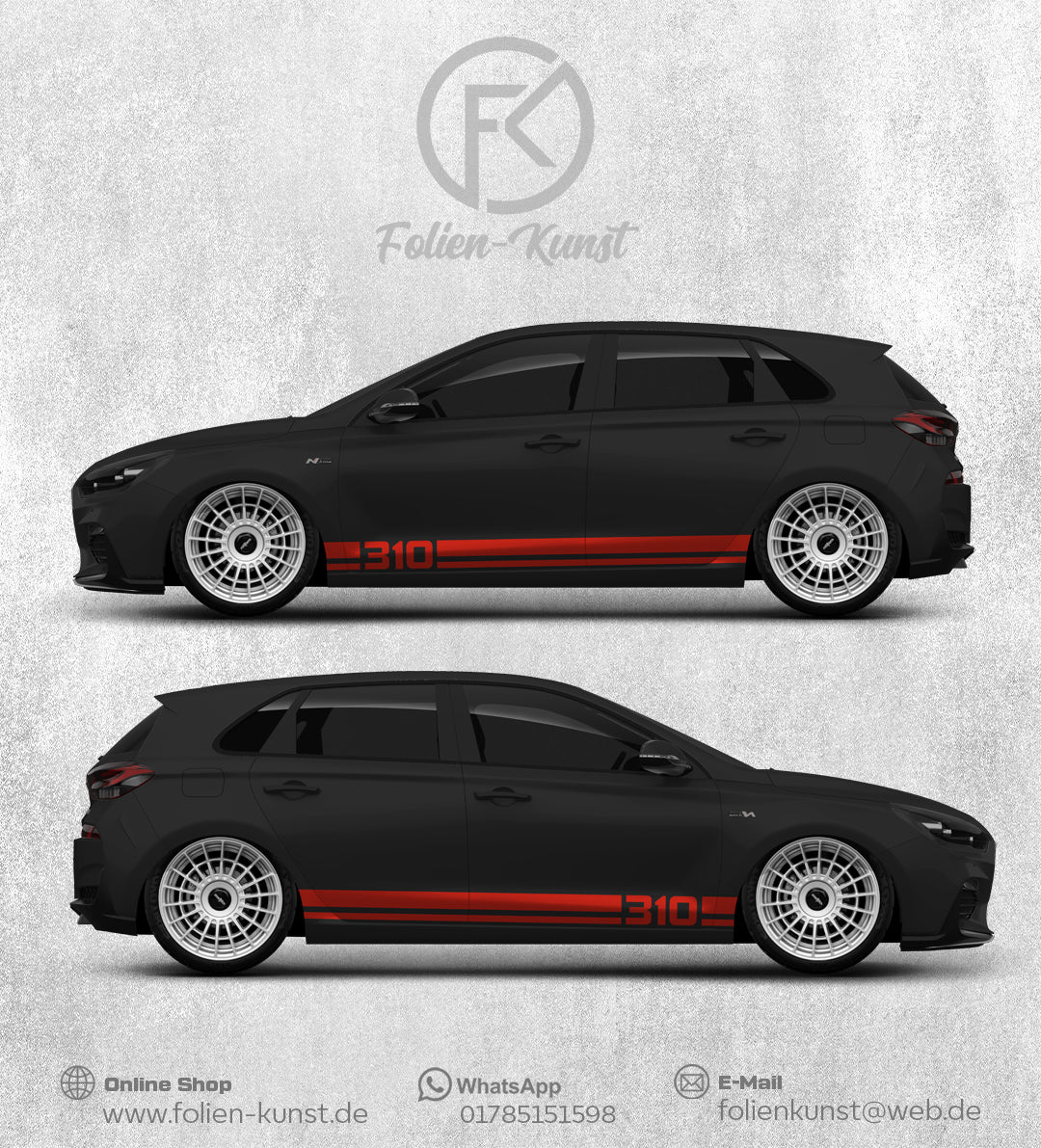 Seitenstreifen mit Wunschzahl Fahrzeug Styling Folien Aufkleber Sidestripe #176