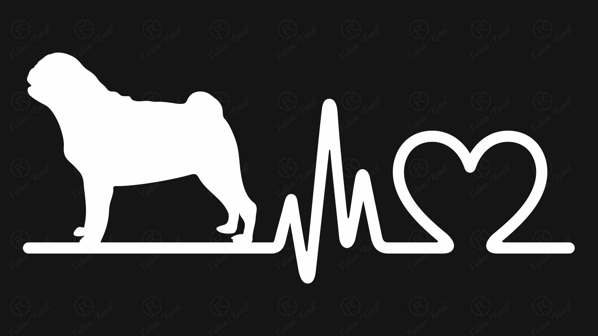 Mops Hund Auto Aufkleber Hundeliebe Love Silhouette Herzschlag Tiere