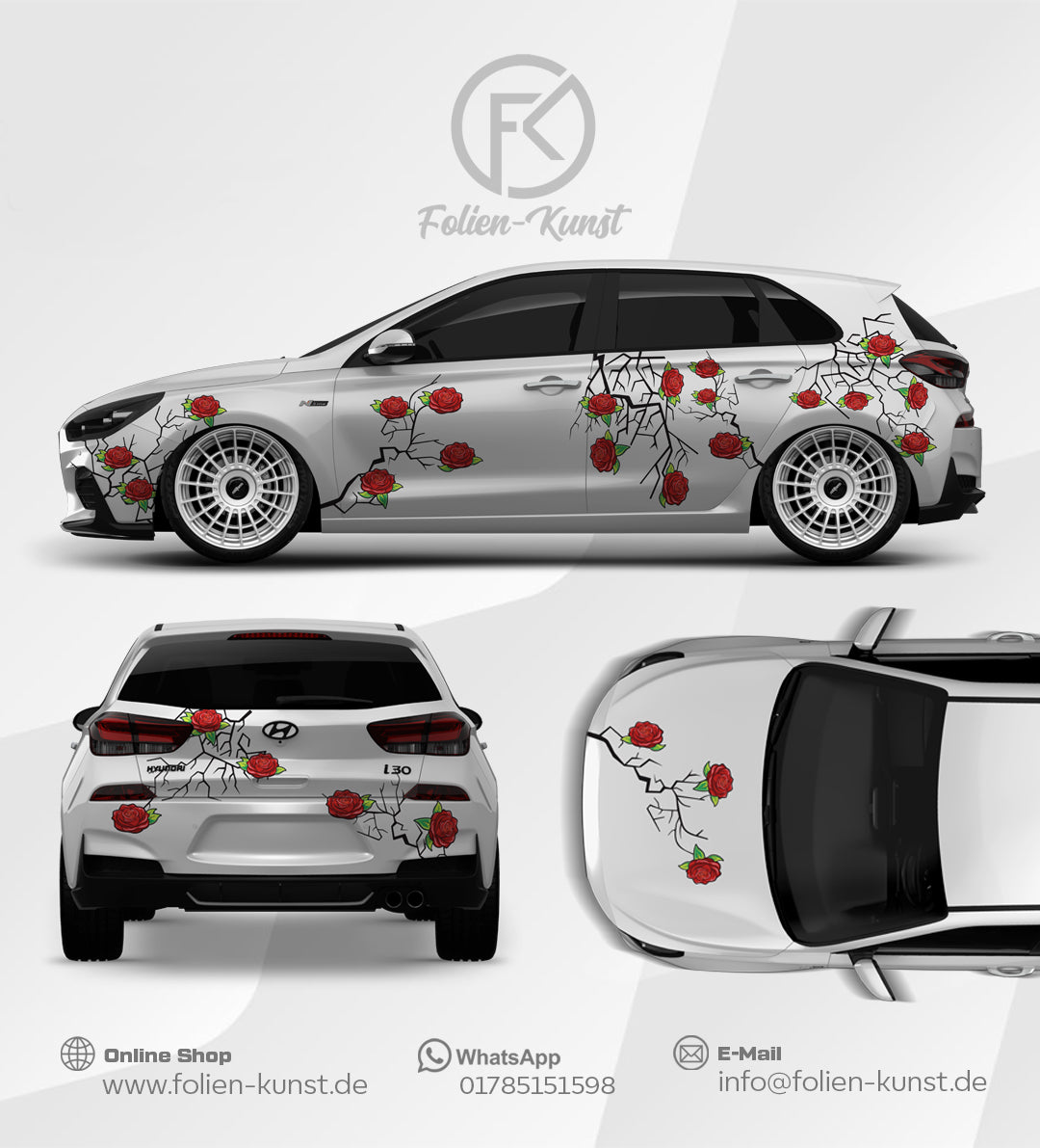 JDM Folien Dekor Sakura & Rosen Aufkleber Fahrzeug Design Wrap Style #619